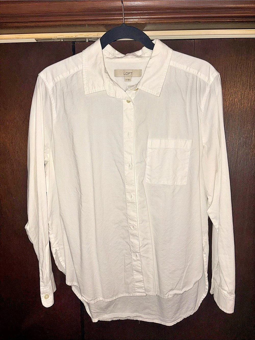 LOFT Everyday Relaxed Pocket Shirt White Button Down Shirt